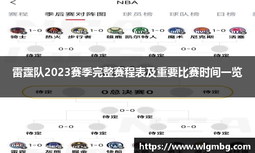雷霆队2023赛季完整赛程表及重要比赛时间一览